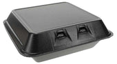 Pactiv Polystyrene Foam Large Black Economy 1-Compartment Hinged-Lid Takeout Container, 8 Ounce Capacity -- 150 per case