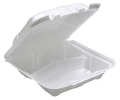 Pactiv Foam White 3 Compartment Hinged Lid Takeout Container, 4 Ounce Capacity -- 150 per case