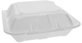Pactiv Foam White 1 Compartment Hinged Lid Takeout Container, 9 x 9 x 3 inch -- 150 per case