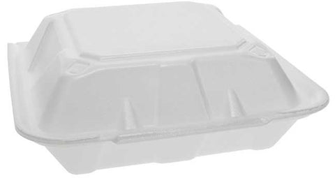 Pactiv Foam White 1 Compartment Hinged Lid Takeout Container, 9 x 9 x 3 inch -- 150 per case