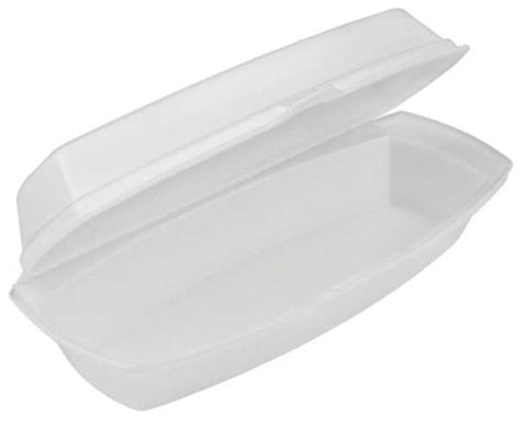 Pactiv Foam White All Purpose Hinged Lid Takeout Hotdog Container, 30 Ounce Capacity -- 504 per case
