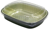 Pactiv Small Black and Gold Base Aluminum Carry Out Container with Clear Dome Lid, 46 Ounce Capacity -- 50 per case
