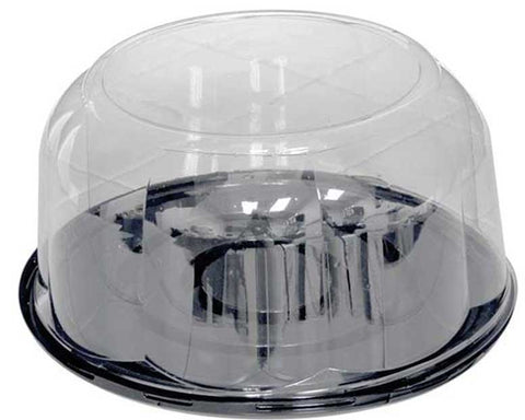 Pactiv RPET 9 inch Black Base Cake Container with 5.25 inch Rose Dome Lid, 64 Ounce Capacity -- 40 per case