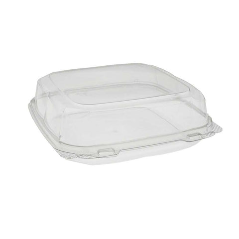 Pactiv EarthChoice Clear PET Rectangular Large 1 Compartment Hinged Deli Container, 9 x 9 x 3 inch -- 250 per case