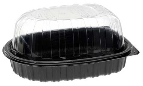 Pactiv Polypropylene Black Base Medium Hot Roaster Display Takeout Container with Clear Dome Lid, 32 Ounce Capacity -- 110 per case