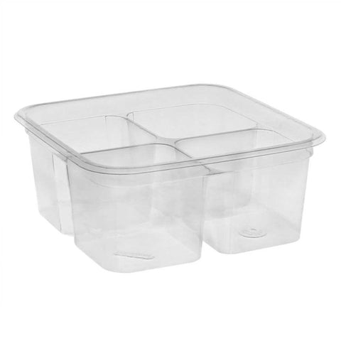 Pactiv Smooth PET Clear Square 4-Compartment Container with Flat Lid, 32 Ounce Capacity -- 300 per case