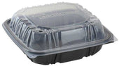 Pactiv Black/Clear Vented Microwavable 1-Compartment Hinged-Lid Takeout Container, 8.5 x 8.5 inch -- 150 per case