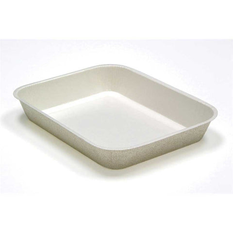 Pactiv White/Brown Specks Paper Oblong Dual-Ovenable Tray, 45 Ounce Capacity -- 250 per case