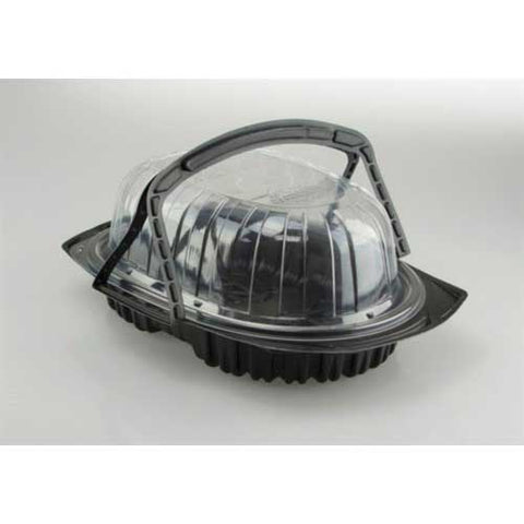 Pactiv ClearView MealMaster Polypropylene Black Rectangular Chicken Roaster Take Out Container and Clear Lid with Handle, 12.5 x 8.6 x 4.25 inch -- 110 per case