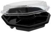 Pactiv Recyclable RPET Octagon 4 Compartment Black Base Take Out Container with Clear Hinged Lid, 6.5 x 6.5 x 2.625 inch -- 150 per case