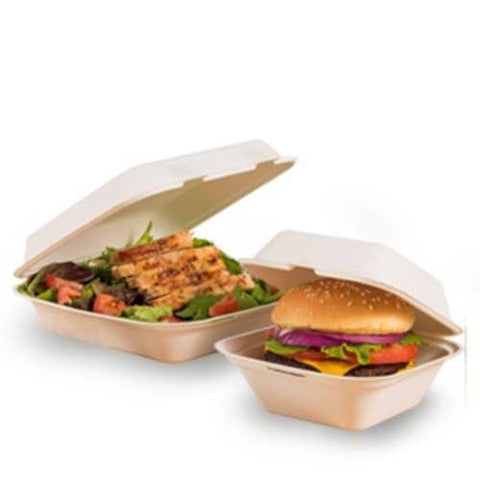 Solo Bare Ivory Sugarcane Bagasse Square Takeout Hinged Container, 9.4 x 9.5 x 3.2 inch -- 200 per case