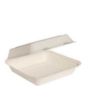 Solo Bare Ivory Sugarcane Bagasse Square Takeout Hinged Container, 9.4 x 9.5 x 3.2 inch -- 200 per case