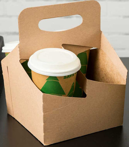 Southern Champion Tray Kraft Paper Square 4 Cup Drink Carrier with Handle, 6.5 x 6.25 x 9 inch -- 250 per case