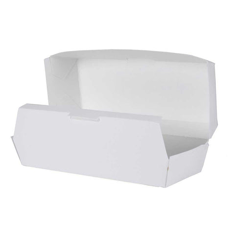 Southern Champion Tray Rectangular White Paper Hot Dog Clamshell Container, 6 1/8 x 2 1/8 x 2 1/4 inch -- 500 per case
