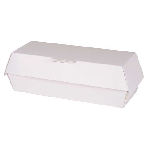 Southern Champion Tray Rectangular White Paper Hot Dog Clamshell Container, 6 1/8 x 2 1/8 x 2 1/4 inch -- 500 per case