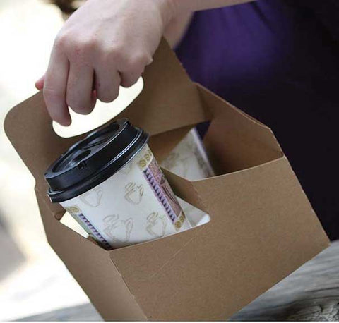 Southern Champion Tray Beige/White Kraft Paperboard Square 4 Cup Drink Carrier with Handle, 7.25 x 7 x 9.25 inch -- 250 per case