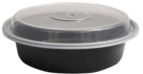 Pactiv Polypropylene Microwaveable Round Black Base Takeout Container and Clear Lid, 27 Ounce Capacity -- 150 per case