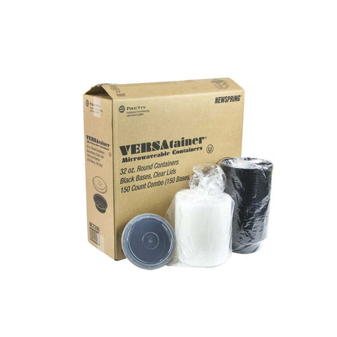 Pactiv Versatainer Black and Clear Polypropylene Microwaveable Container, 32 Ounce Capacity -- 150 per case