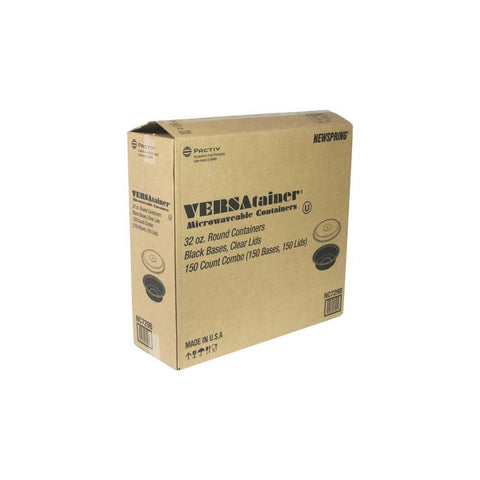 Pactiv Versatainer Black and Clear Polypropylene Microwaveable Container, 32 Ounce Capacity -- 150 per case
