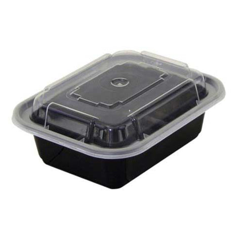 Pactiv VERSAtainer Black Polypropylene Rectangular Container and Lid, 12 Ounce -- 150 per case