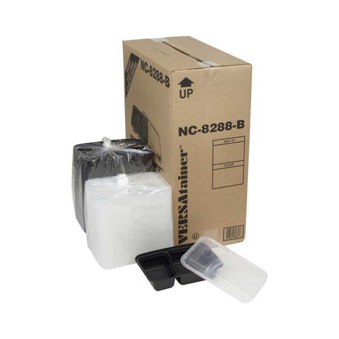 Pactiv Newspring Versatainer Rectangle 2-Compartment Black Base with Clear Lid Microwaveable Container, 30 Ounce Capacity -- 150 per case
