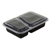 Pactiv Newspring Versatainer Rectangle 2-Compartment Black Base with Clear Lid Microwaveable Container, 30 Ounce Capacity -- 150 per case