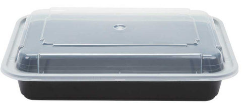 Pactiv Polypropylene Microwaveable Rectangle Black Base Takeout Container and Clear Lid, 28 Ounce Capacity -- 150 per case