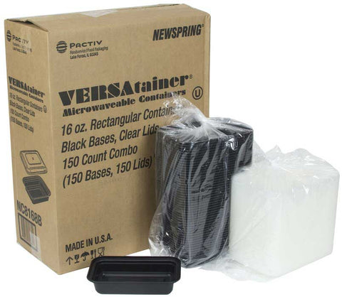 Pactiv VERSAtainer Polypropylene Microwaveable Rectangle Black Base Takeout Container and Clear Lid, 16 Ounce Capacity -- 150 per case