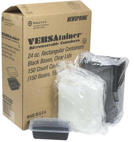 Pactiv Versa Polypropylene Microwaveable Rectangle Black Base Takeout Container and Clear Lid, 24 Ounce Capacity -- 150 per case