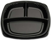 D and W Fine Pack Black Polystyrene Square Forum 3 Compartment Plate, 10.25 x 10.25 x 1 inch -- 160 per case