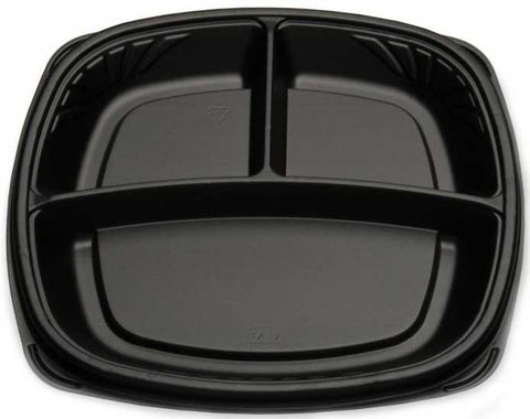 D and W Fine Pack Black Polystyrene Square Forum 3 Compartment Plate, 10.25 x 10.25 x 1 inch -- 160 per case