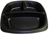 D and W Fine Pack Forum Black Polystyrene Square Mid Depth 3 Compartment Plate, 9 inch -- 300 per case