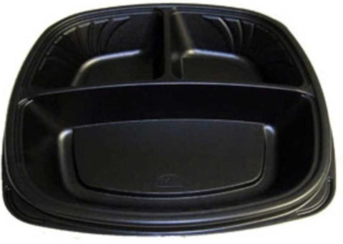 D and W Fine Pack Forum Black Polystyrene Square Mid Depth 3 Compartment Plate, 9 inch -- 300 per case