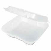 Genpak Snap-It Expanded Polystyrene Foam White Square Medium 1-Compartment Hinged Container, 8.25 x 8 x 3 inch -- 200 per case