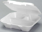 Genpak Snap-It Expanded Polystyrene Foam White Square Large 3-Compartment Hinged Container, 9-1/4 x 9-1/4 x 3 inch -- 200 per case