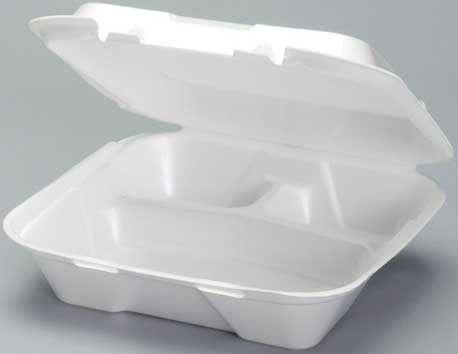 Genpak Snap-It Expanded Polystyrene Foam White Square Large 3-Compartment Hinged Container, 9-1/4 x 9-1/4 x 3 inch -- 200 per case