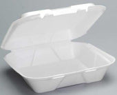 Genpak Snap-It Expanded Polystyrene Foam White Square Large 1-Compartment Hinged Container, 9-1/4 x 9-1/4 x 3 inch -- 200 per case