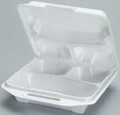 Genpak Black 3 Compartment Close Off Foam Hinged Container, 9.25 x 9.25 x 3 inch -- 200 per case