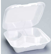 Genpak Snap-It Expanded Polystyrene Foam White Square Medium 3-Compartment Hinged Container, 8.25 x 8 x 3 inch -- 200 per case