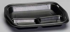 Genpak Polystyrene Black Large 3 Compartment Foam Serving Tray, 8.88 x 10.63 x 1.25 inch -- 250 per case