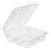 Inline Plastics Clear Polyethylene Terephthalate Square Hinged Carryout Container, 8.25 x 8.75 x 3.5 inch -- 200 per case