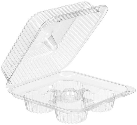 Inline Plastics Clear 4 Compartment Pet Hinged Muffin and Cupcake Container, 7.75 x 3.125 inch -- 300 per case
