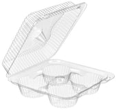 Inline Plastics Pete Large Clear 4 Compartment Texas Muffin Container, 8.75 x 8.25 x 3.75 inch -- 300 per case