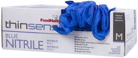 FoodHandler Thinsense Powder Free Medium Blue Nitrile Gloves -- 1000 per case