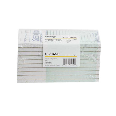 National Checking Rectangular Medium Paper Green 15 Lines One-Part Guest Check, 6.75 x 3.5 - 100 count per book -- 50 books per case