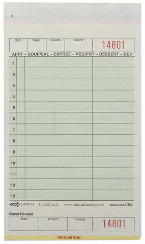 National Checking Medium-Wide Green Three-Part Carbonless Guest Check with Beverage Backer, 7.25 x 4.25 inch -- 2000 per case