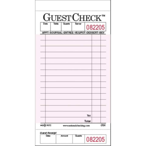 National Checking Medium Pink 1 Part Cardboard Guest Check, 6.75 x 3.5 inch -- 2500 per case