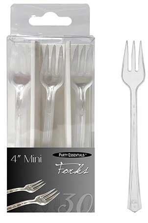 Northwest Enterprise Party Essentials Clear Medium Weight Polystyrene Mini Fork, 4 inch - 30 count per pack -- 48 packs per case