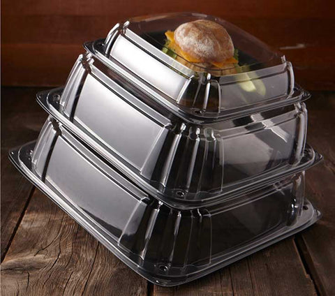 Sabert UltraStack Black Square Platter with Clear Dome Lid, 16 inch -- 25 per case