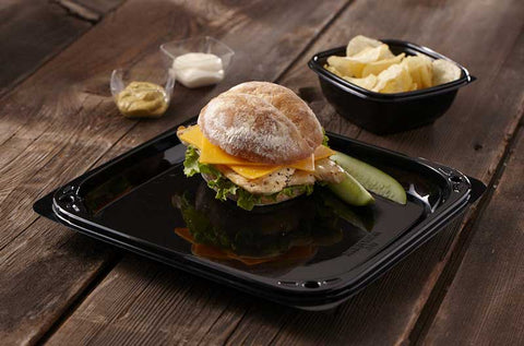 Sabert UltraStack Black Square Platter with Clear Dome Lid, 16 inch -- 25 per case